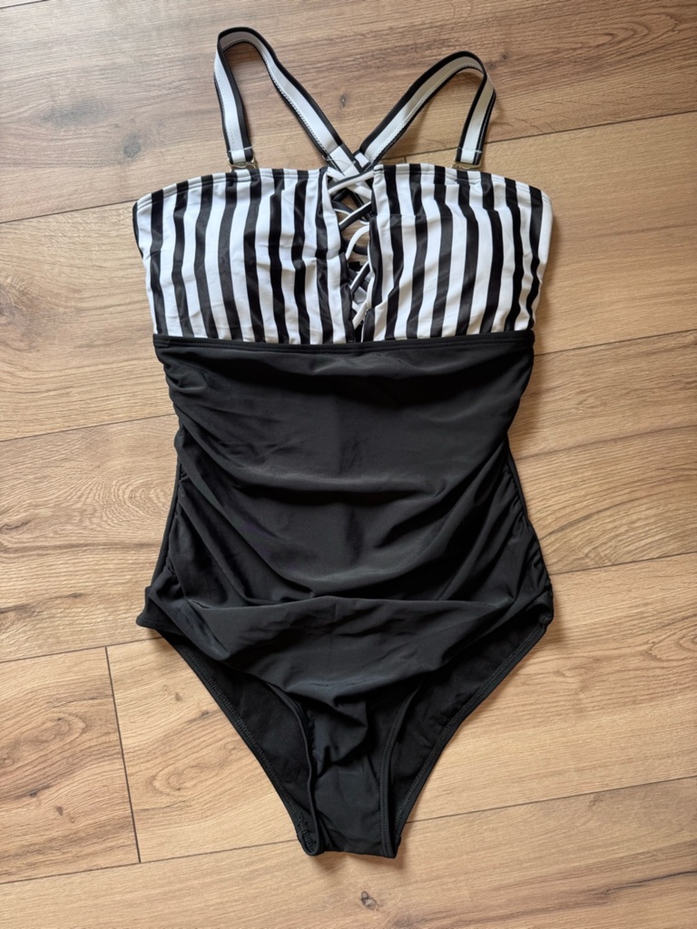 Yonique Striped One Piece Tummy Control Swimsuit Medium